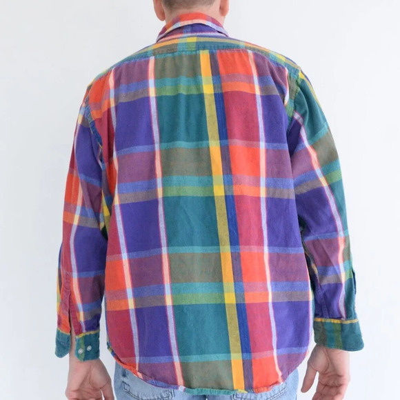 Vintage 90S Oakton Limited Teal And Red Checker Pattern Button  Down Shirt - Picture 3 of 10